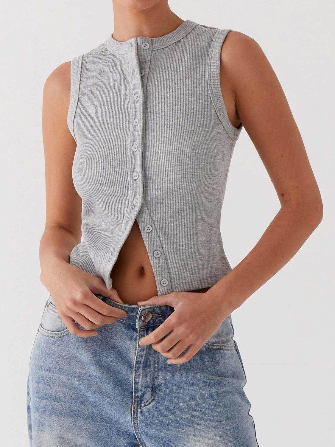 Lovelet Button Up Round Neck Tank for Stylish Comfort - Selvanelle