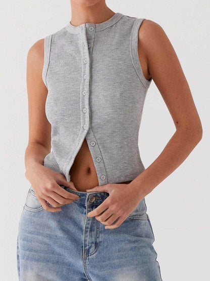 Lovelet Button Up Round Neck Tank for Stylish Comfort - Selvanelle