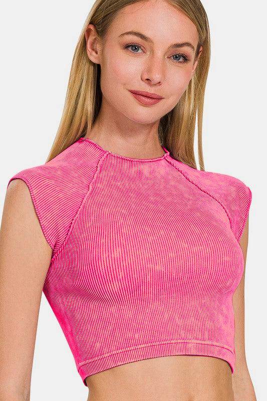 Zenana Ribbed Round Neck Cropped Top for Stylish Outfits - Selvanelle