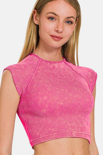 Zenana Ribbed Round Neck Cropped Top for Stylish Outfits - Selvanelle