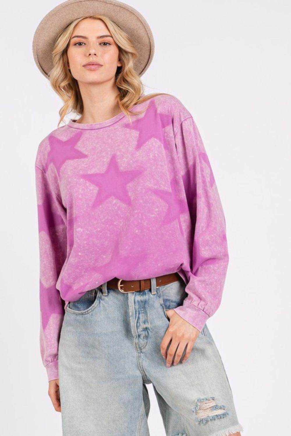 SAGE + FIG Mineral Wash Star Pattern T-Shirt for Women - Selvanelle