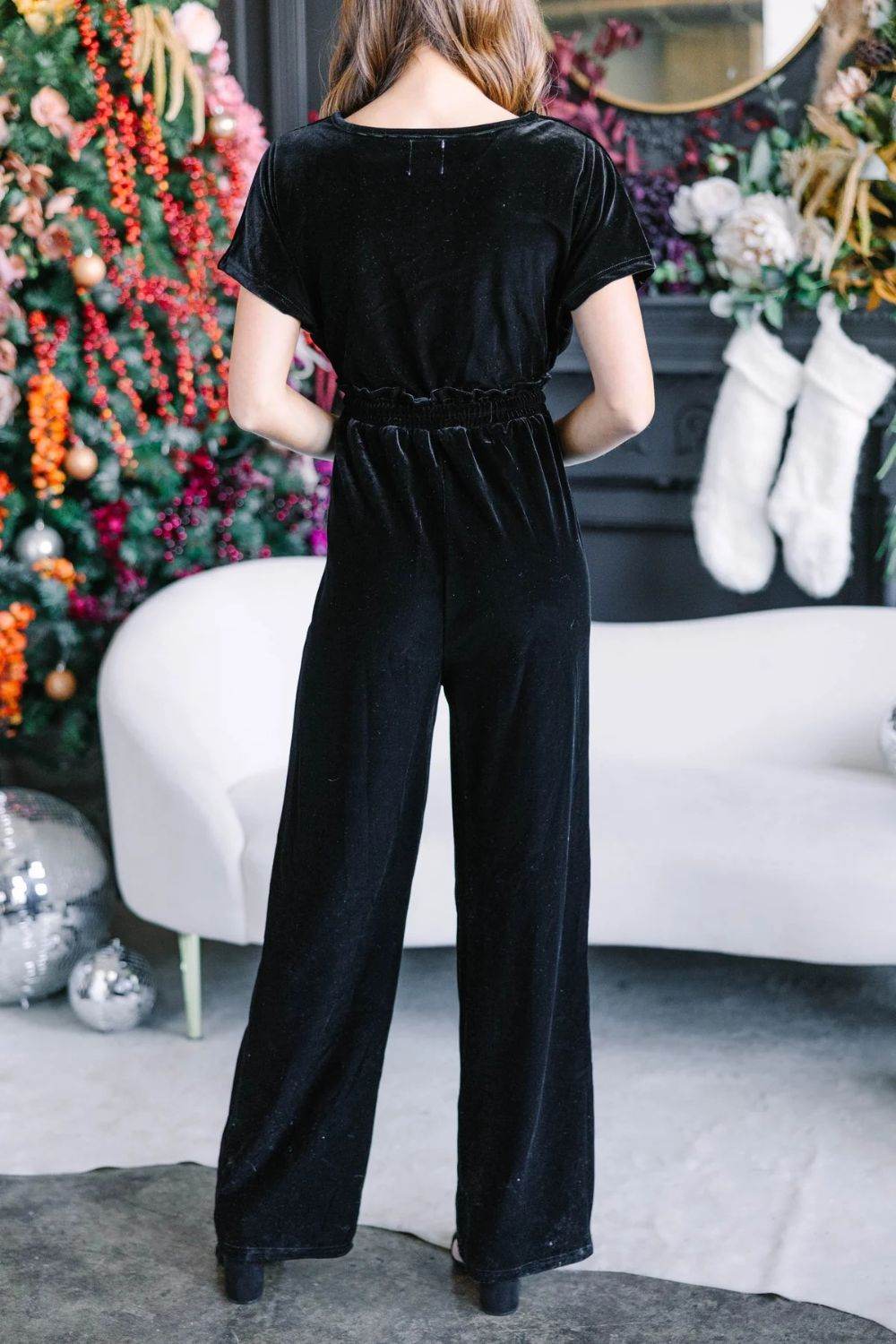Drawstring Surplice Short Sleeve Jumpsuit - Selvanelle