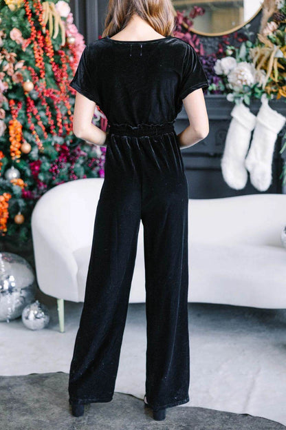 Drawstring Surplice Short Sleeve Jumpsuit - Selvanelle