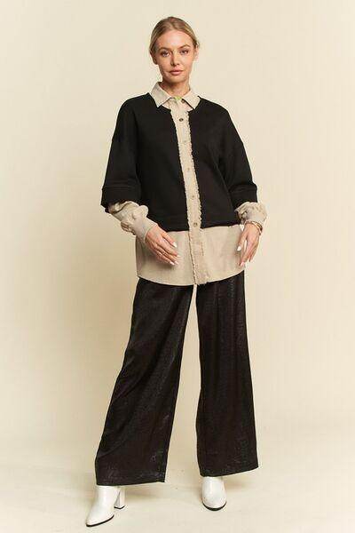 Davi & Dani Faux Layered French Terry Contrast Top Style - Selvanelle