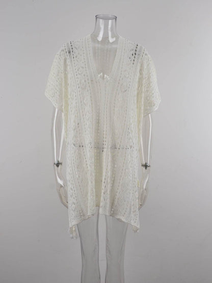 Angel Wings Cutout V-Neck Cover-Up with Tassel - Selvanelle