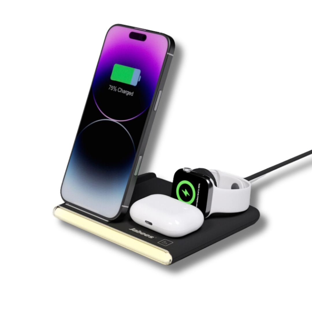 PowerGlow -  PowerGlow 4-In-1 Foldable Wireless Charging Station with LED Night Light