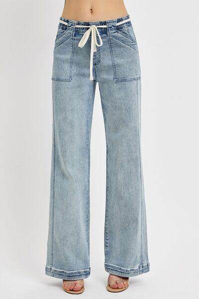 RISEN Full Size Straight Leg Jeans with Pockets Plus Size - Selvanelle