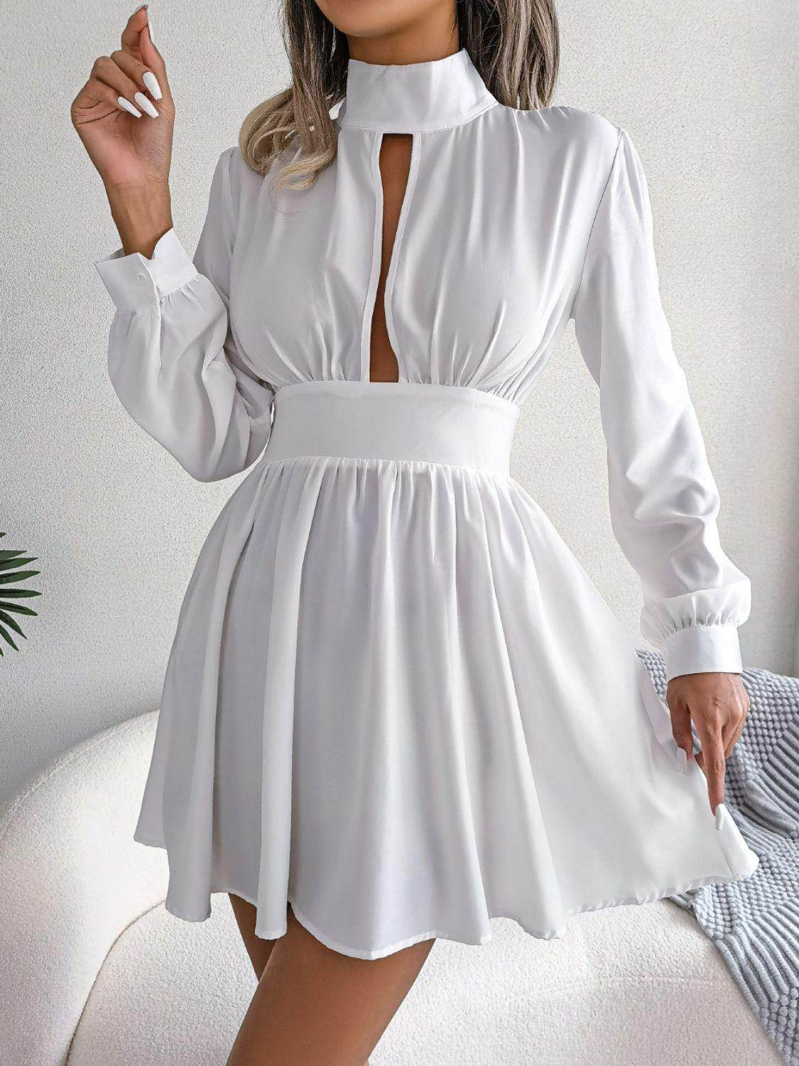 Cutout Turtleneck A-Line Mini Dress for Casual Wear - Selvanelle
