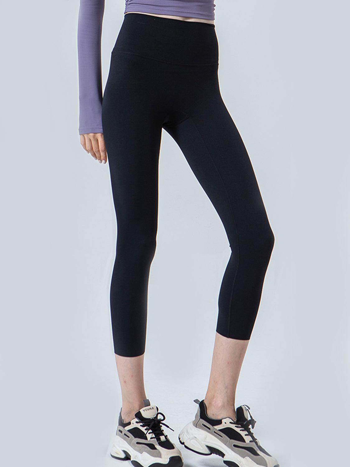 Wide Waistband Cropped Sports Leggings for Active Comfort - Selvanelle