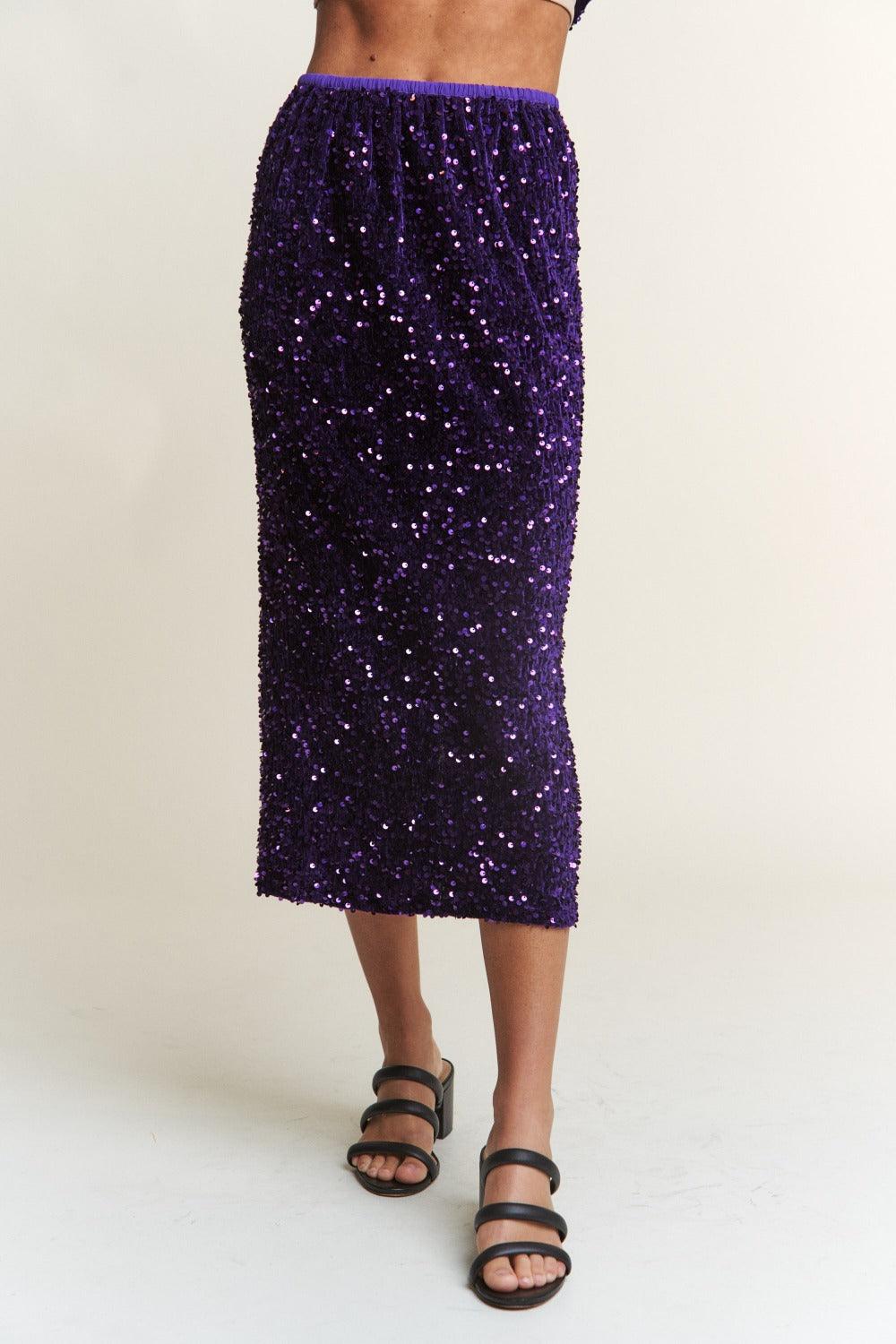 J.NNA Sequin Back Slit Midi Skirt for Glamorous Style