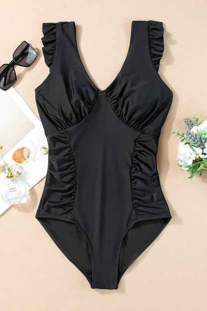 Full Size Ruched V-Neck One-Piece Swimwear - Selvanelle