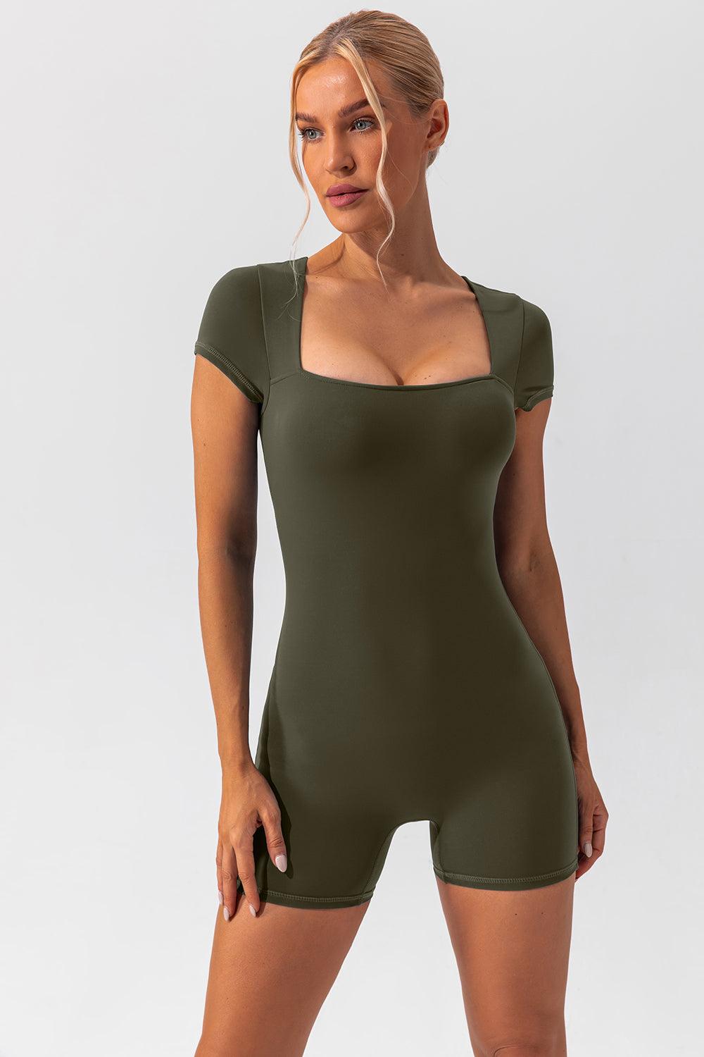 Square Neck Cap Sleeve Active Romper for Everyday Wear