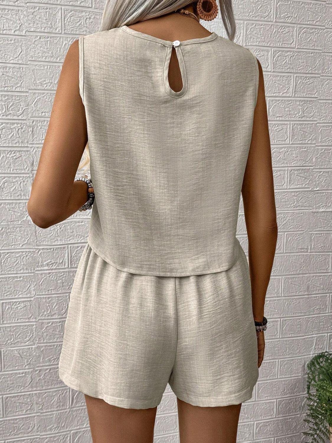 Round Neck Sleeveless Top and Shorts Set for Women