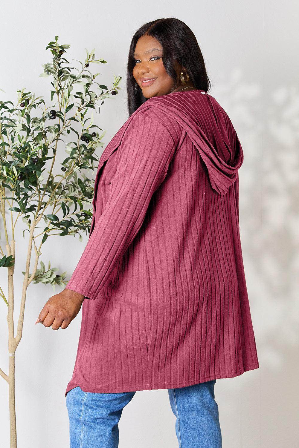 Basic Bae Full Size Hooded Sweater Cardigan for Women - Selvanelle
