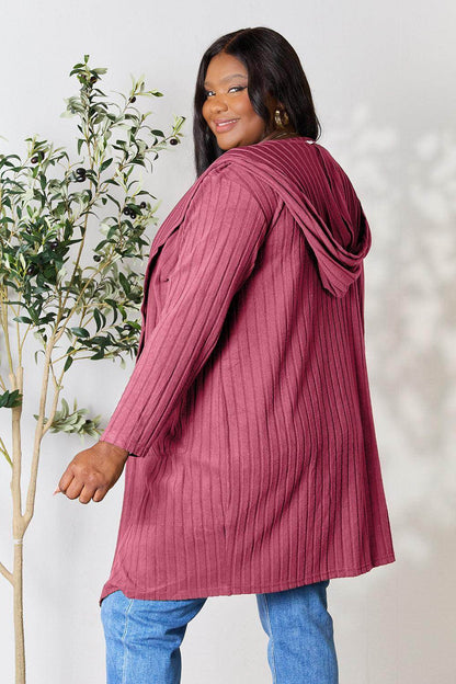 Basic Bae Full Size Hooded Sweater Cardigan for Women - Selvanelle