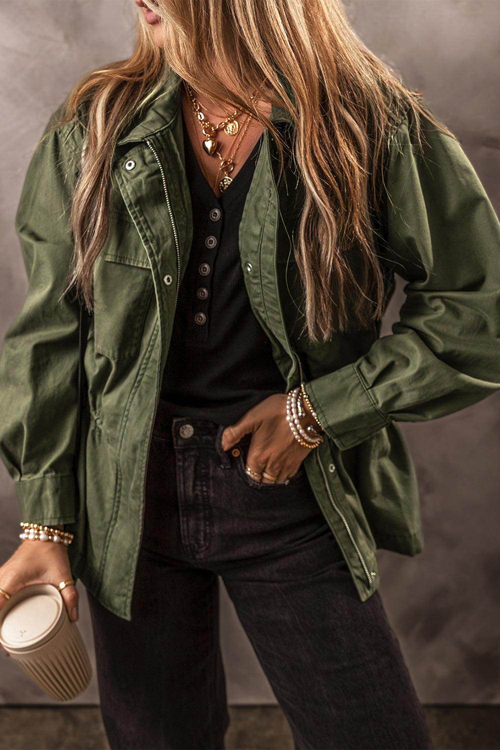 Zip Up Long Sleeve Jacket for Women in Cotton Fabric - Selvanelle