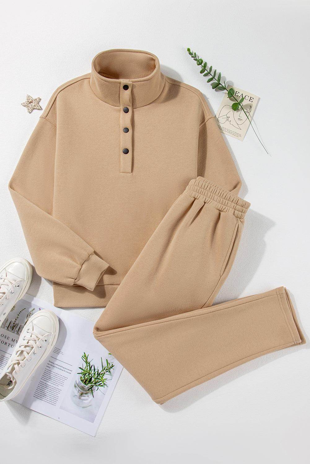 Half Snap Turtleneck Top and Pants Active Set for Women - Selvanelle