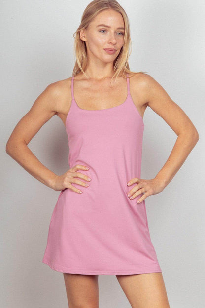 Very J Sleeveless Active Tennis Dress with Unitard Liner - Selvanelle