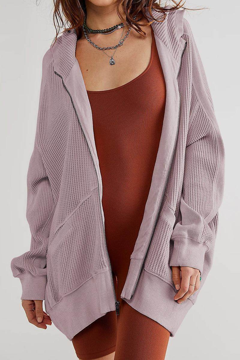 Zip-Up Long Sleeve Jacket with Hood and Pockets for Comfort - Selvanelle