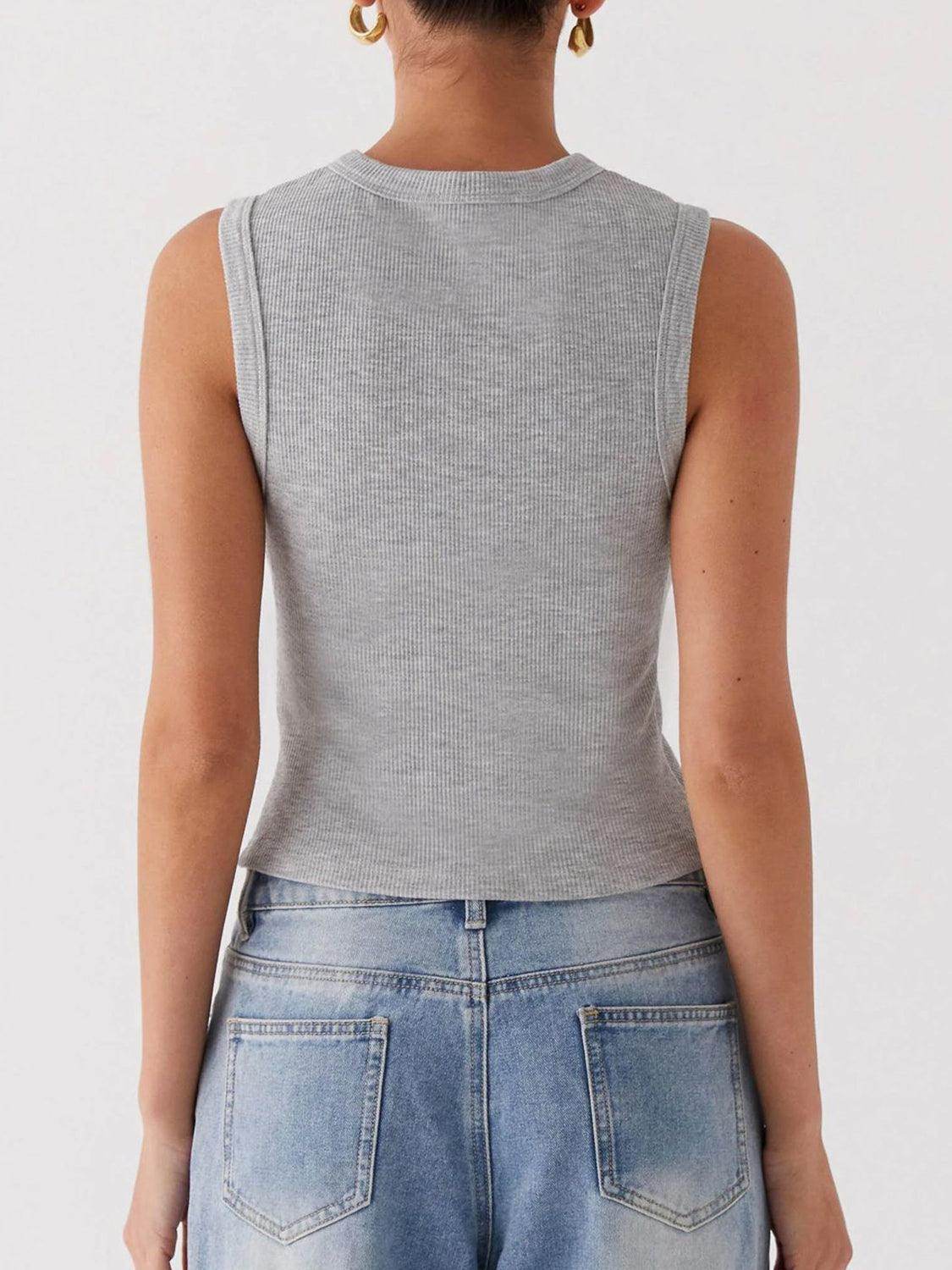 Lovelet Button Up Round Neck Tank for Stylish Comfort - Selvanelle
