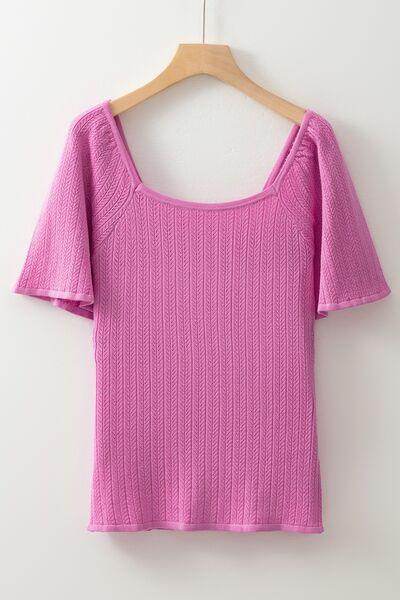 Textured Square Neck Half Sleeve Top for Women Stylish - Selvanelle