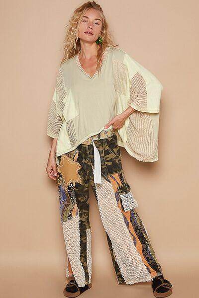 POL High-Low Contrast V-Neck Top for Stylish Outfits - Selvanelle
