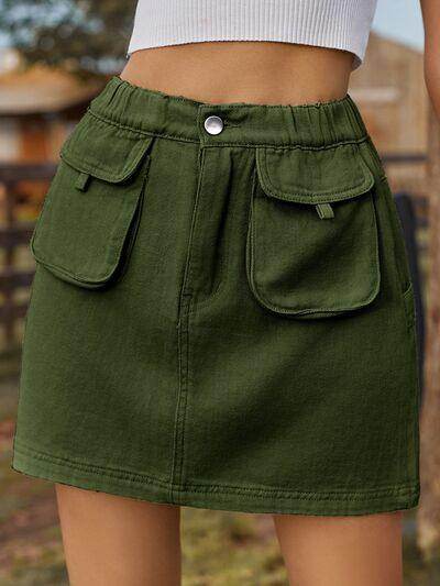 Pocketed Elastic Waist Denim Skirt for Women Fashion - Selvanelle