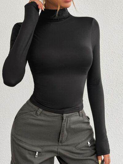 Devine Mock Neck Long Sleeve T-Shirt for Women Casual Wear - Selvanelle