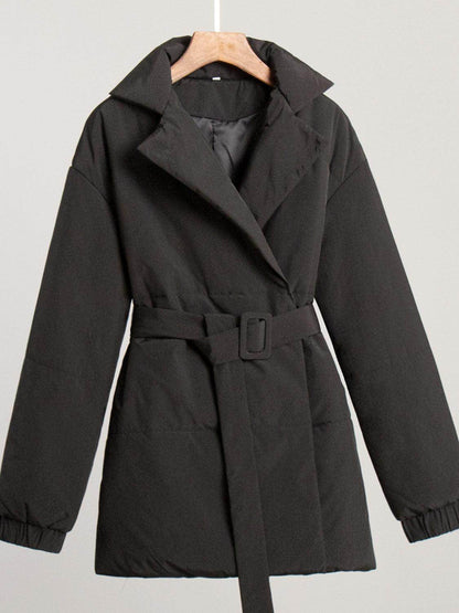 Puffer Long Sleeve Winter Coat with Belt for Women - Selvanelle