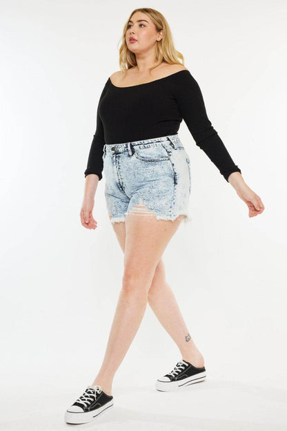 Kancan Full Size Distressed High Waist Denim Shorts for Women - Selvanelle
