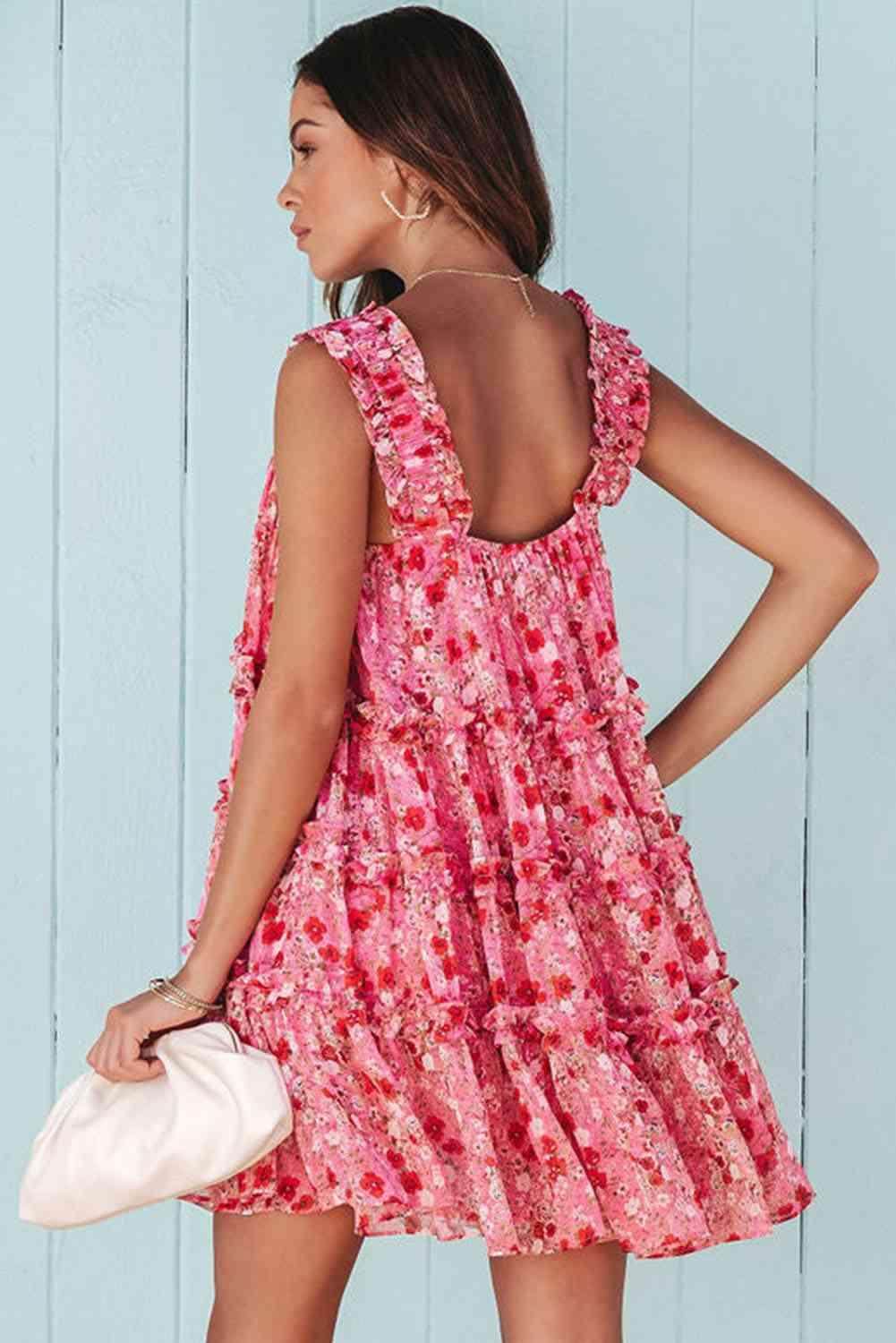 Chic Printed Square Neck Sleeveless Mini Dress for Women - Selvanelle