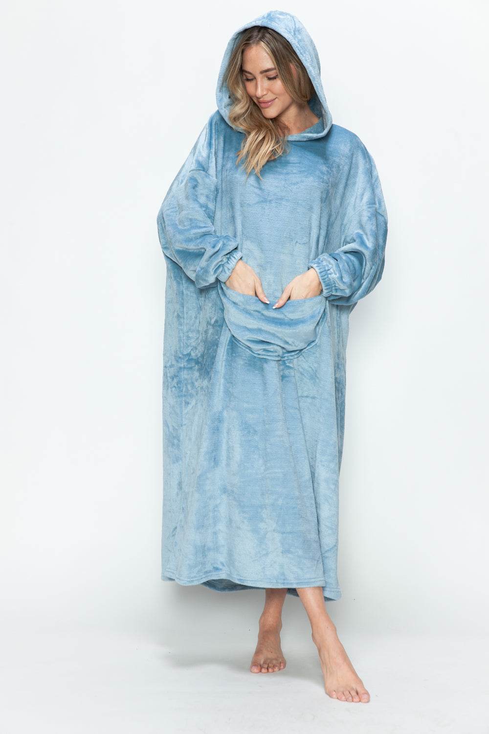 Double Take Full Size Pocketed Hooded Midi Lounge Dress - Selvanelle