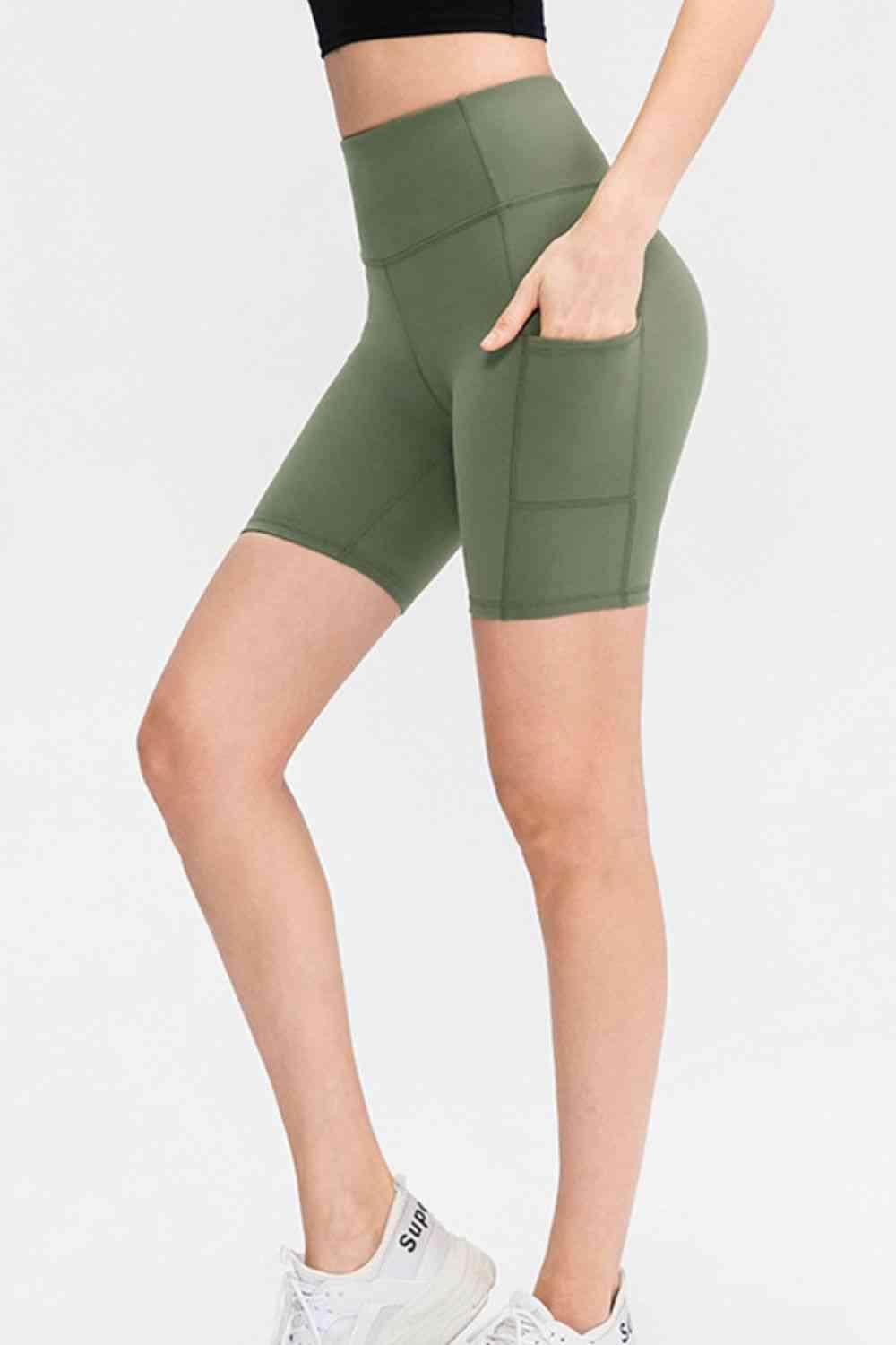 Wide Waistband Sports Shorts with Pockets for Active Wear - Selvanelle