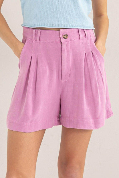 HYFVE High Waist Pleated Linen Shorts for Stylish Comfort - Selvanelle