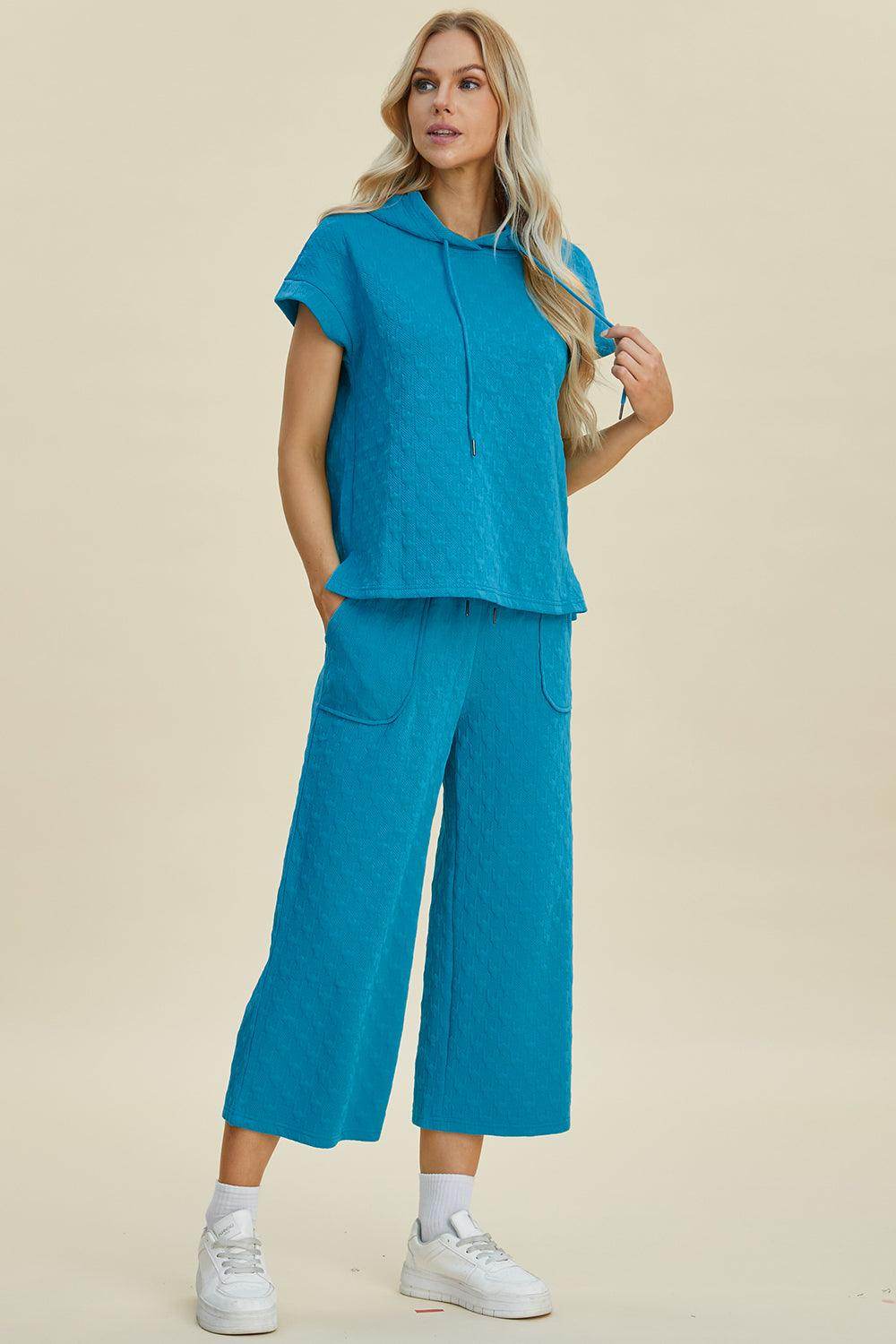 Double Take Full Size Texture Hoodie and Pants Set - Selvanelle