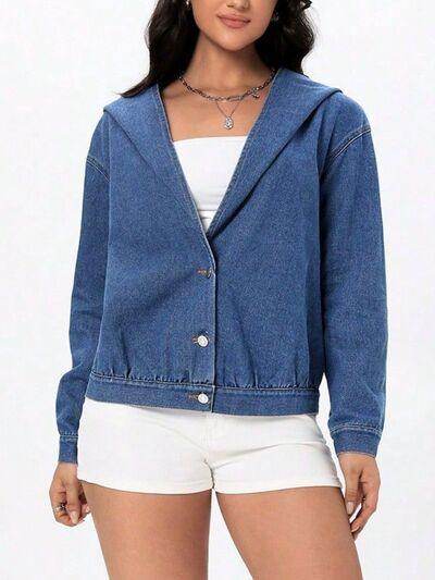Button Up Hooded Denim Top for Stylish Comfort - Selvanelle