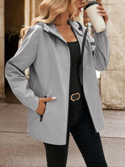 Ivy Lane Pocketed Zip Up Hooded Jacket for Women - Selvanelle