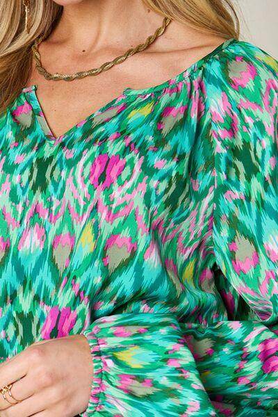 Double Take Full Size Printed Balloon Sleeve Blouse Women - Selvanelle