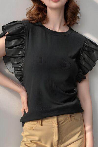Ruffled Round Neck Cap Sleeve Blouse for Women Stylish Wear - Selvanelle