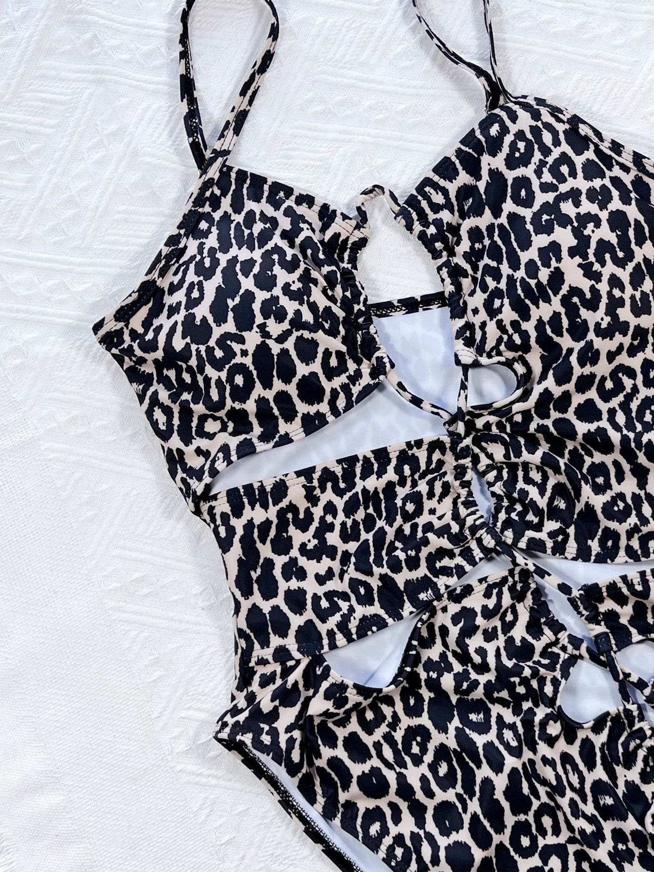 Leopard Cutout Tied One-Piece Swimsuit - Selvanelle