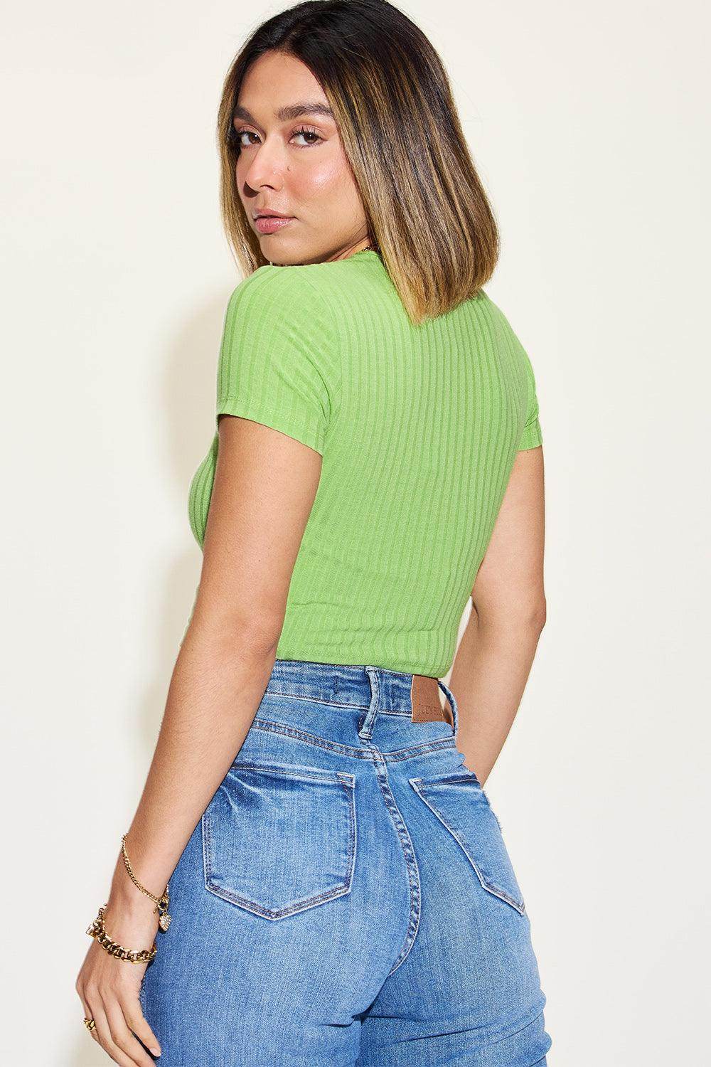 Basic Bae Full Size Ribbed Round Neck T-Shirt for Women - Selvanelle
