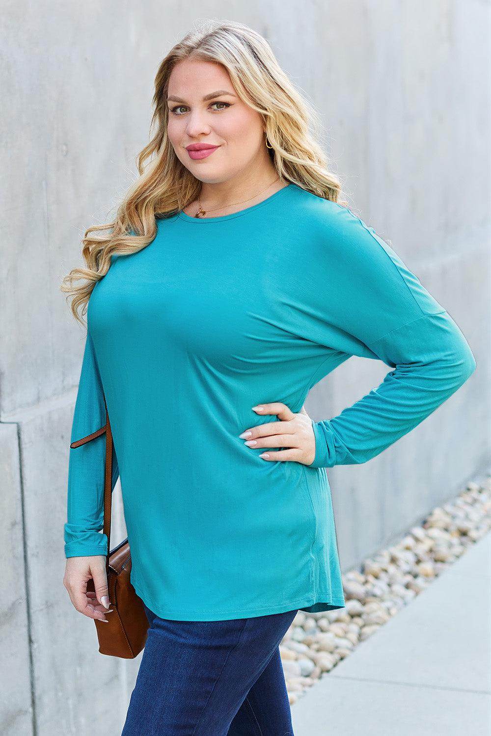 Basic Bae Full Size Round Neck Dropped Shoulder T-Shirt - Selvanelle