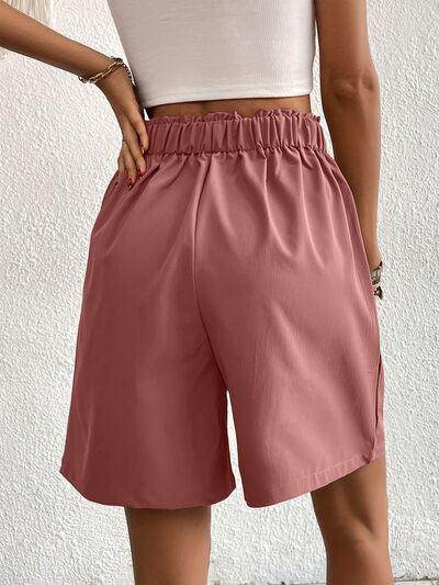 Pocketed Half Elastic Waist Shorts with Side Pockets - Selvanelle
