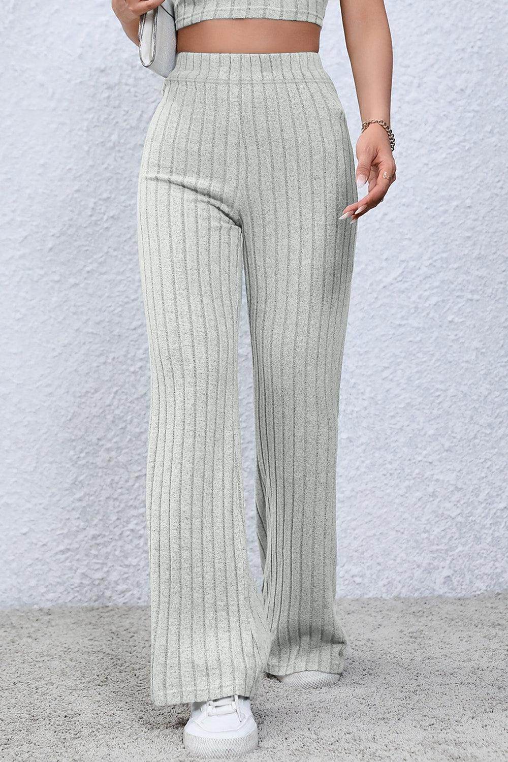 Basic Bae Full Size Ribbed High Waist Flare Pants for Women - Selvanelle