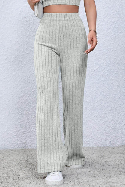 Basic Bae Full Size Ribbed High Waist Flare Pants for Women - Selvanelle
