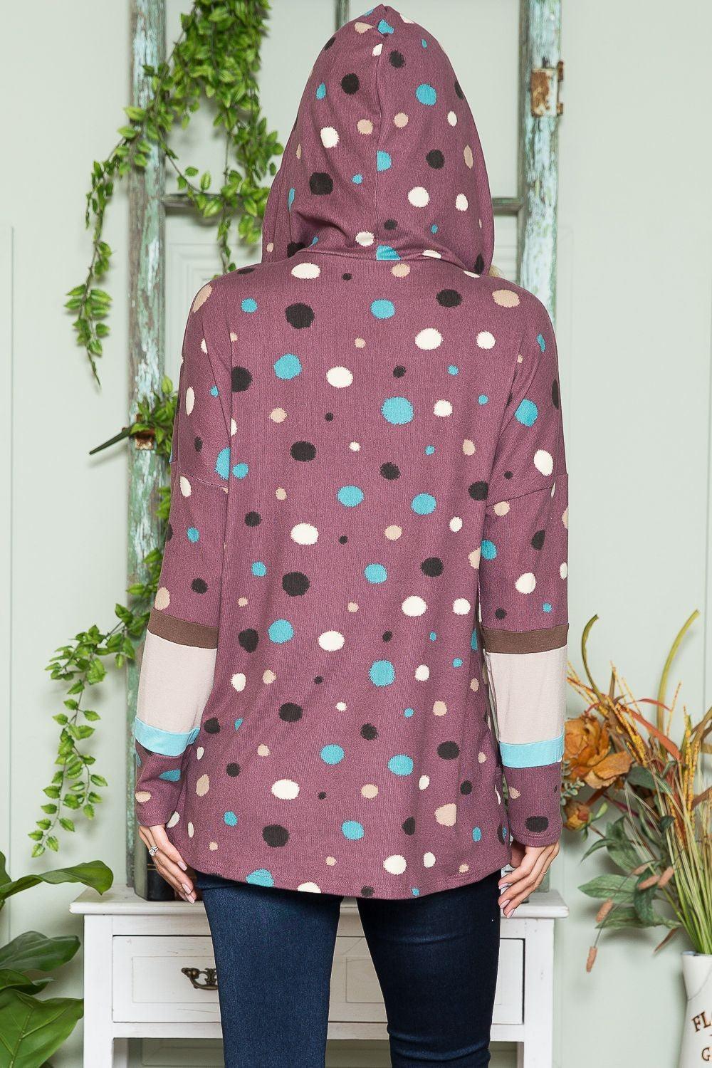 Celeste Full Size Polka Dot Drawstring Hoodie for Women