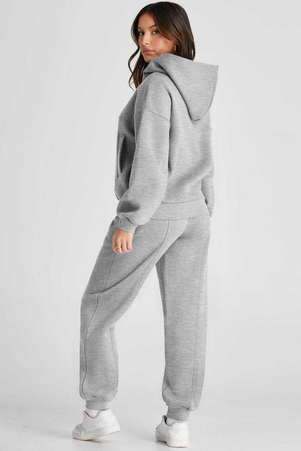 Dropped Shoulder Long Sleeve Hoodie and Pants Active Set - Selvanelle