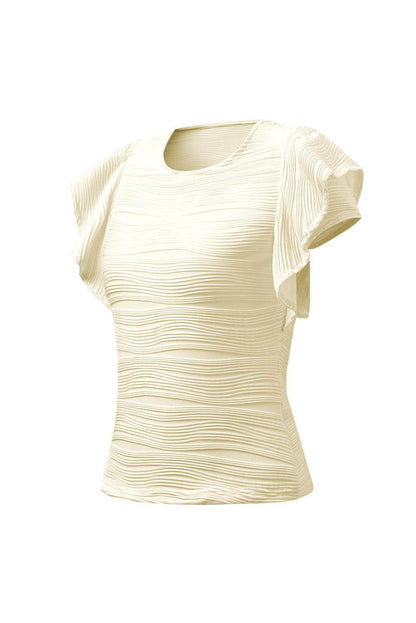 Textured Round Neck Cap Sleeve Top for Casual Style - Selvanelle
