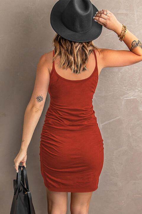 Spaghetti Strap Ruched Mini Dress in Opaque Fabric - Selvanelle