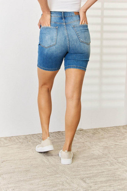 Judy Blue Full Size Tummy Control Double Button Bermuda Shorts - Selvanelle